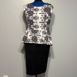 Iris Black and White Floral Peplum Dress XL
